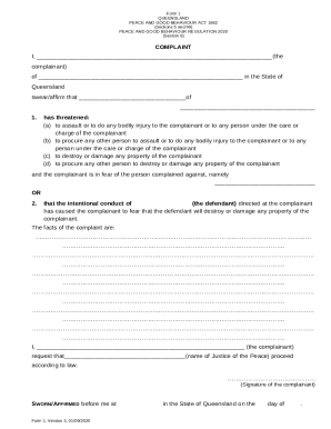 www.signnow.comfill-and-sign-pdf-form124369Peace and Good Behaviour Act 1982 Form 1 Complaint Peace and ...