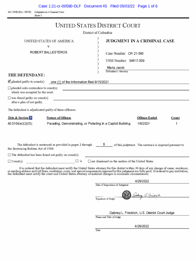 Fillable Online 245B Sheet 1 Judgment in a Criminal