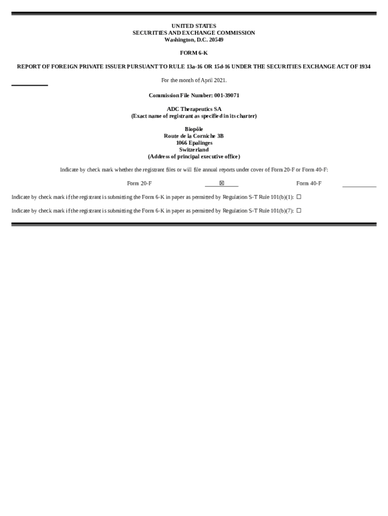 ADC Therapeutics SA (. EDGAR Online Pro Doc Template pdfFiller