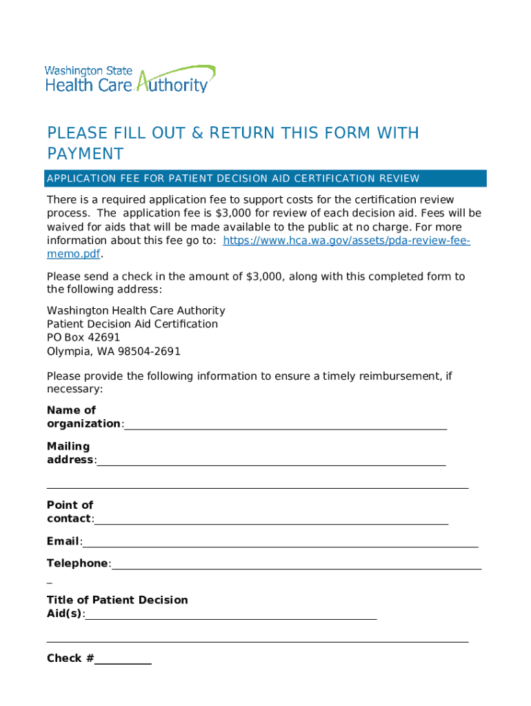 Patient decision aid (PDA) application fee Doc Template pdfFiller
