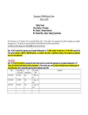 Emergency Drills Report Form 2021 to 2022