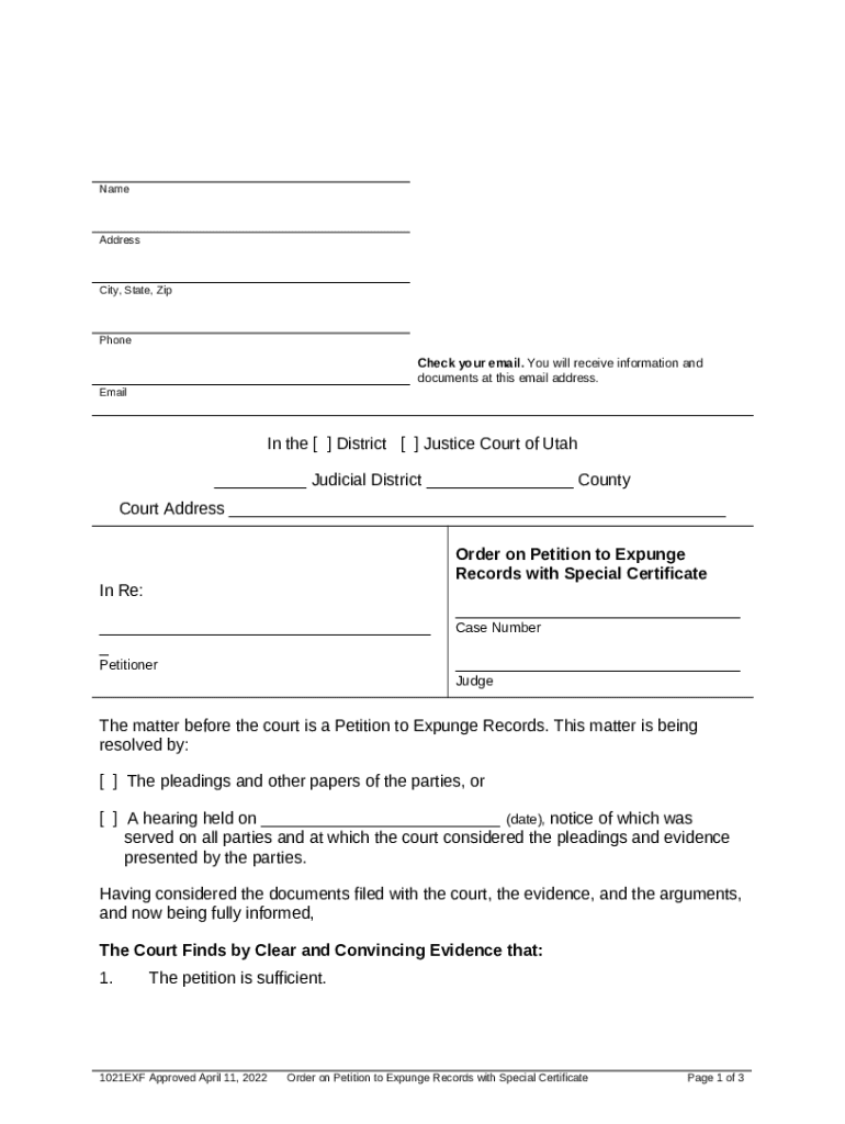 Order on Petition to Expunge Records with Special Certificate. Order on