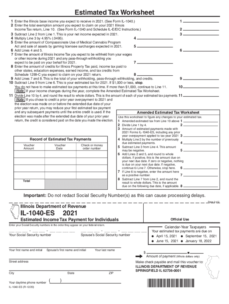Individual Income Tax Estimated Payments - Filing Requirements - Illinois Preview on Page 1