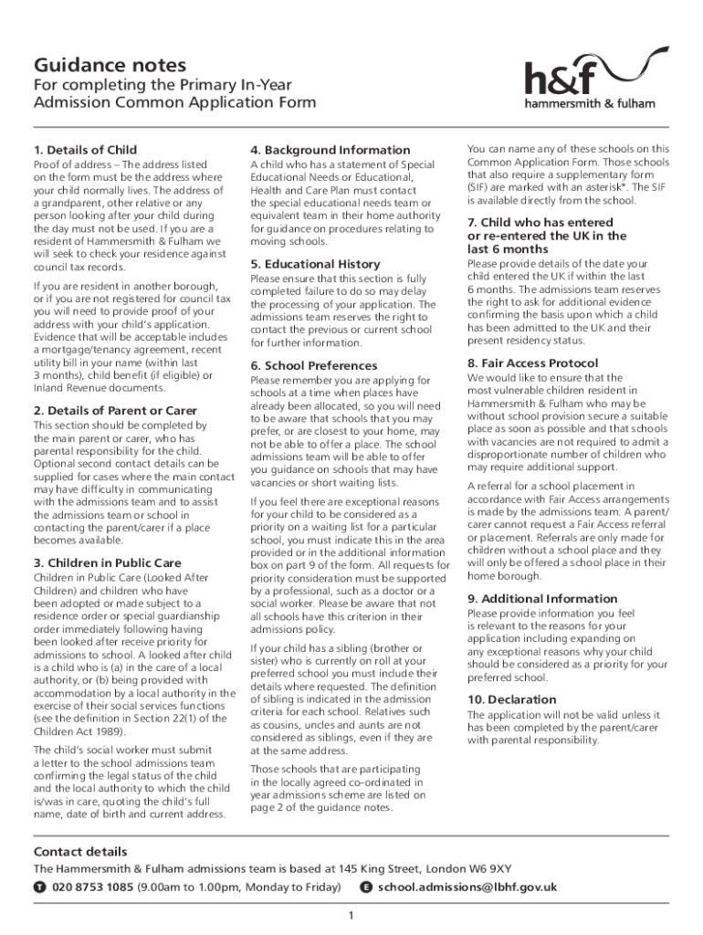 Fillable Online Guidance Notes For Completing The Primary In Year 