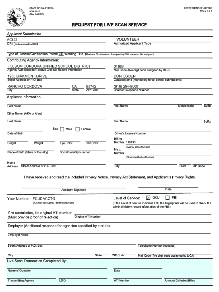 Fillable Online BCIA 8016FP - REQUEST FOR LIVE SCAN SERVICE - Attorney ...