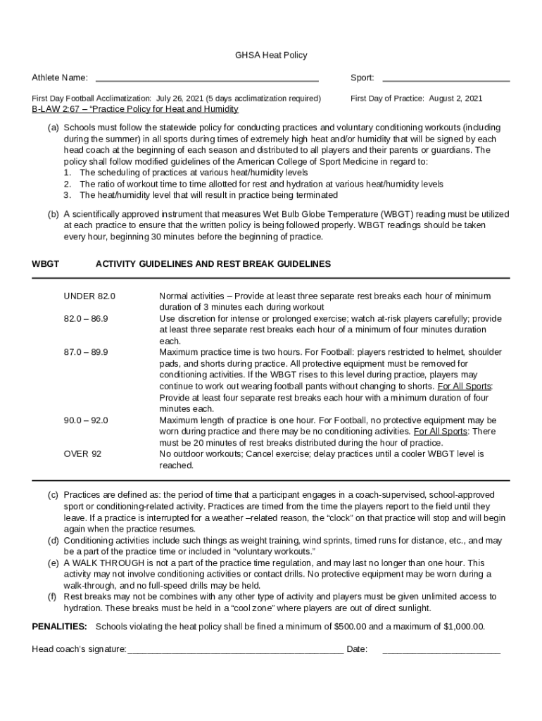 GHSA Heat Policy schoolwires henry k12 ga Doc Template pdfFiller