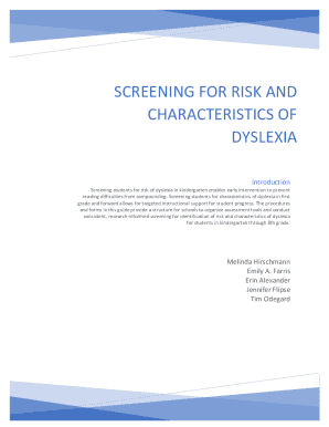 Fillable Online SCREENING FOR RISK AND CHARACTERISTICS OF DYSLEXIA Fax ...