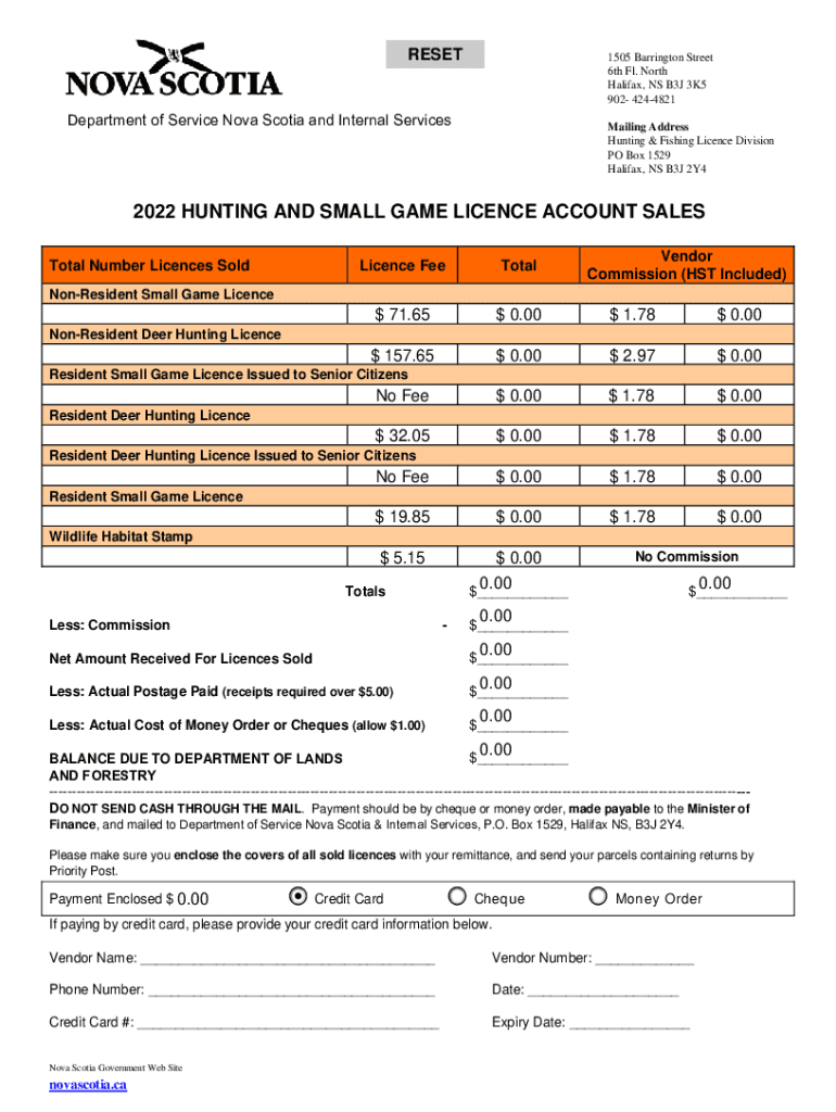 Fillable Online 202 HUNTING AND SMALL GAME LICENCE ACCOUNT SALES Fax