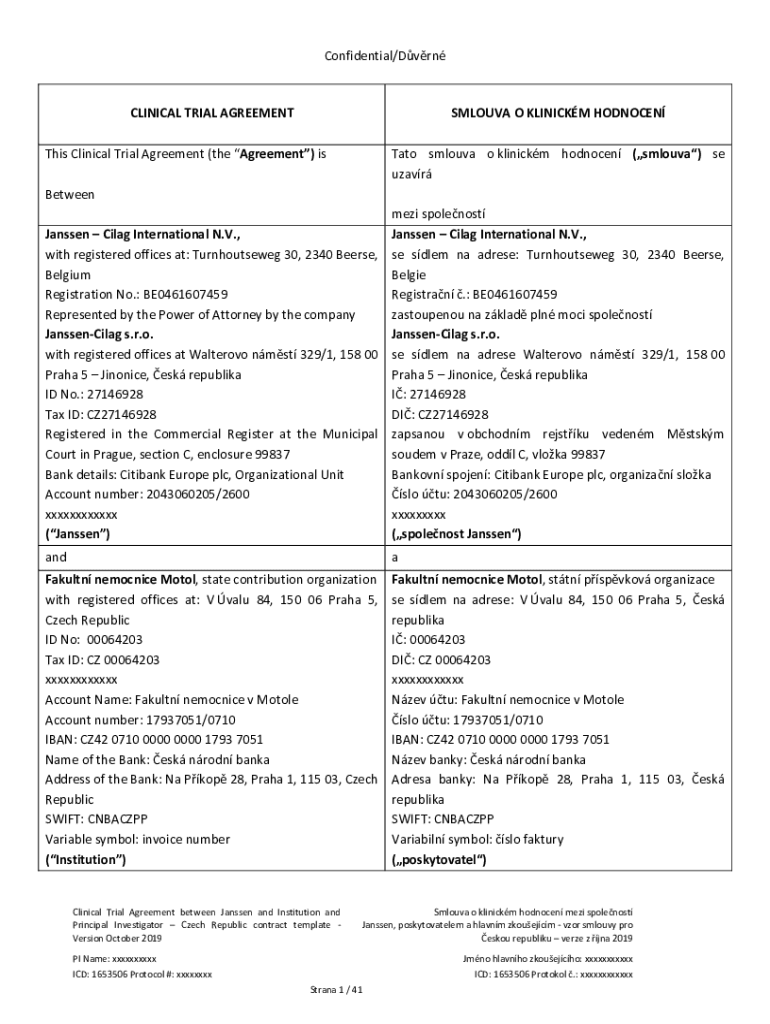 Fillable Online smlouvy gov TEMPLATE CLINICAL TRIAL