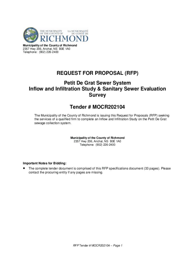 Fillable Online REQUEST FOR PROPOSAL (RFP) Petit De Grat Sewer System