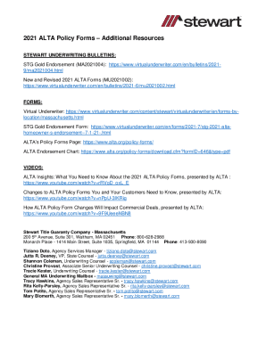 Fillable Online 2021 ALTA Policy Forms Additional Resources - Stewart ...