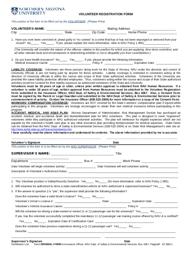 VOLUNTEER REGISTRATION Northern Arizona home nau Doc Template