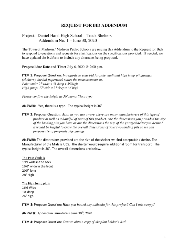 Fillable Online REQUEST FOR BID ADDENDUM Project: Daniel Hand High ...