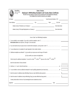 WH-4 State of Indiana Employees Withholding Exemption and County ...