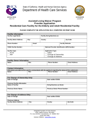 ASSISTED LIVING WAIVER PROVIDER APPLICATION - California