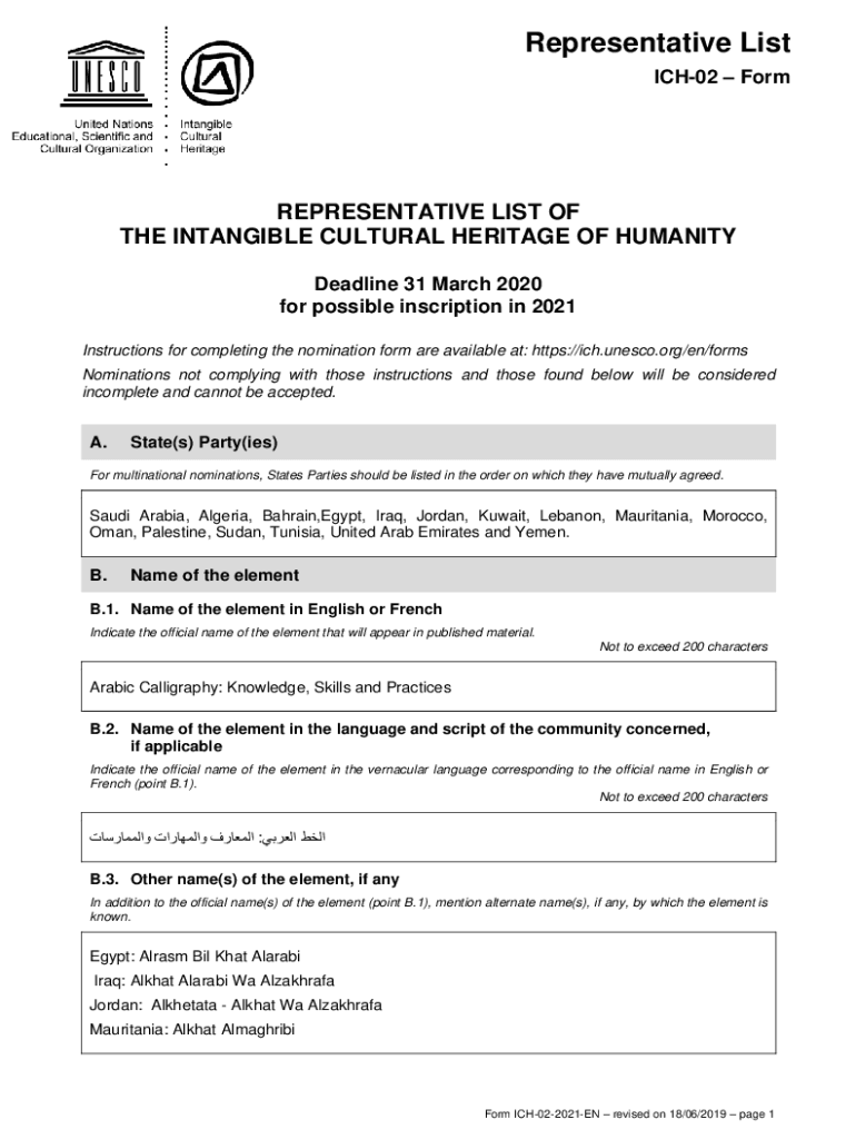 Fillable Online REPRESENTATIVE LIST OF THE INTANGIBLE CULTURAL HERITAGE