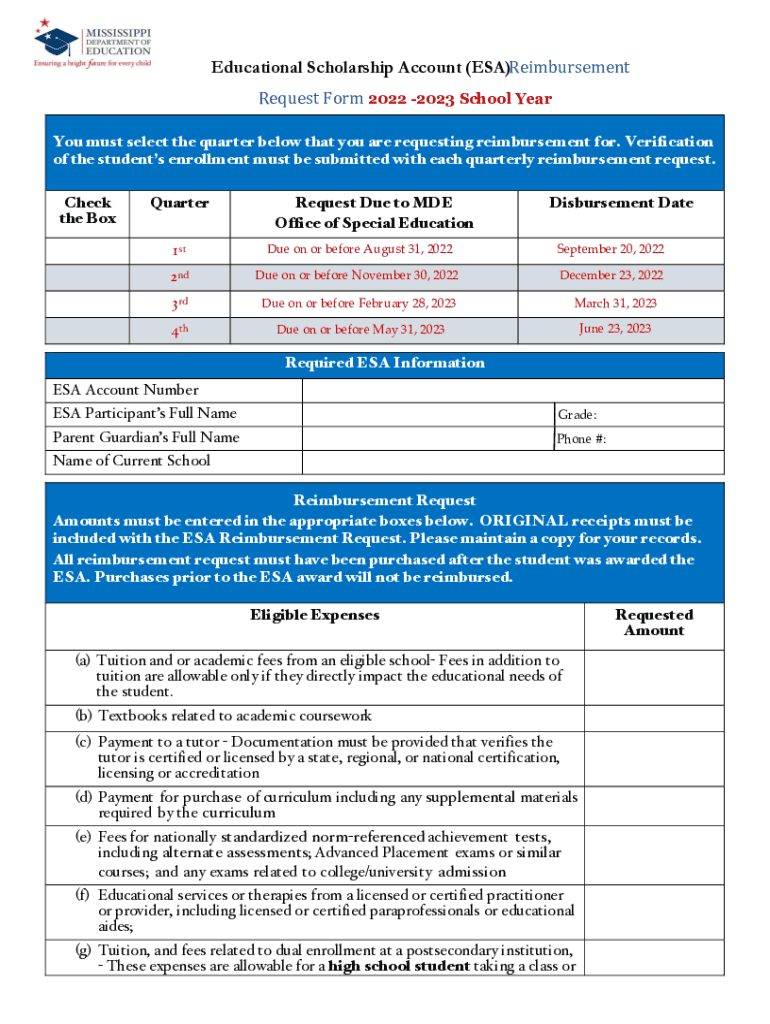 Fillable Online Education Scholarship AccountThe Mississippi