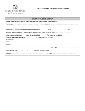 Rugby Credit Union Standing Order Form - Webflow