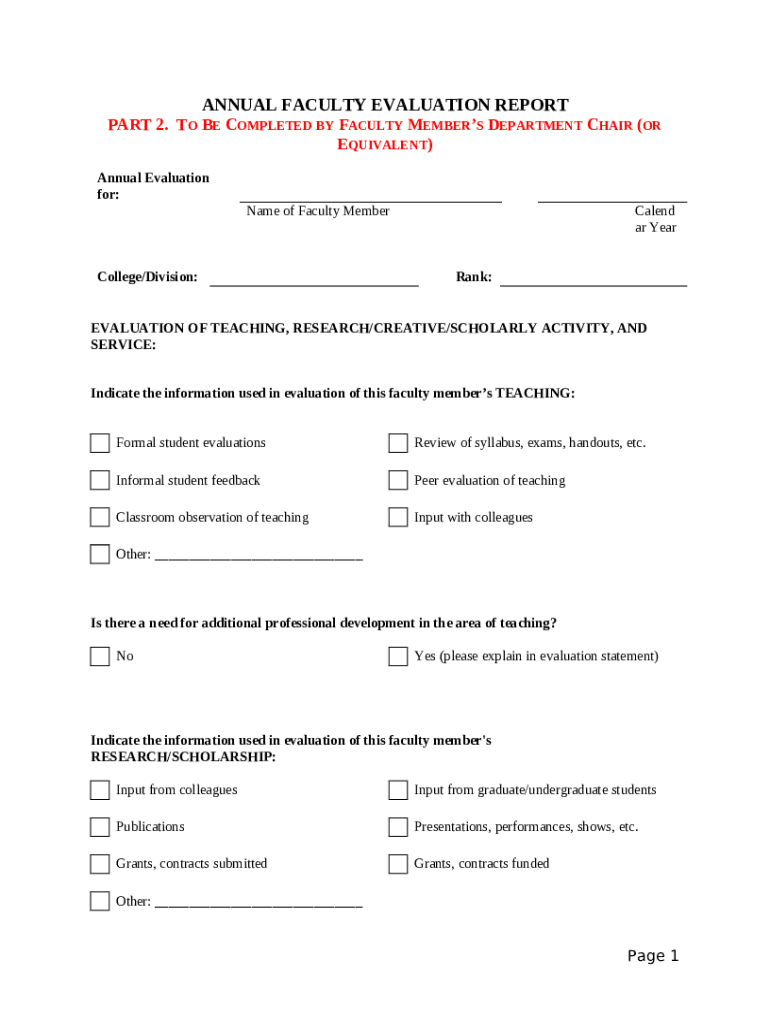 PART 2. To Be Completed by Faculty Members Department Chair Doc