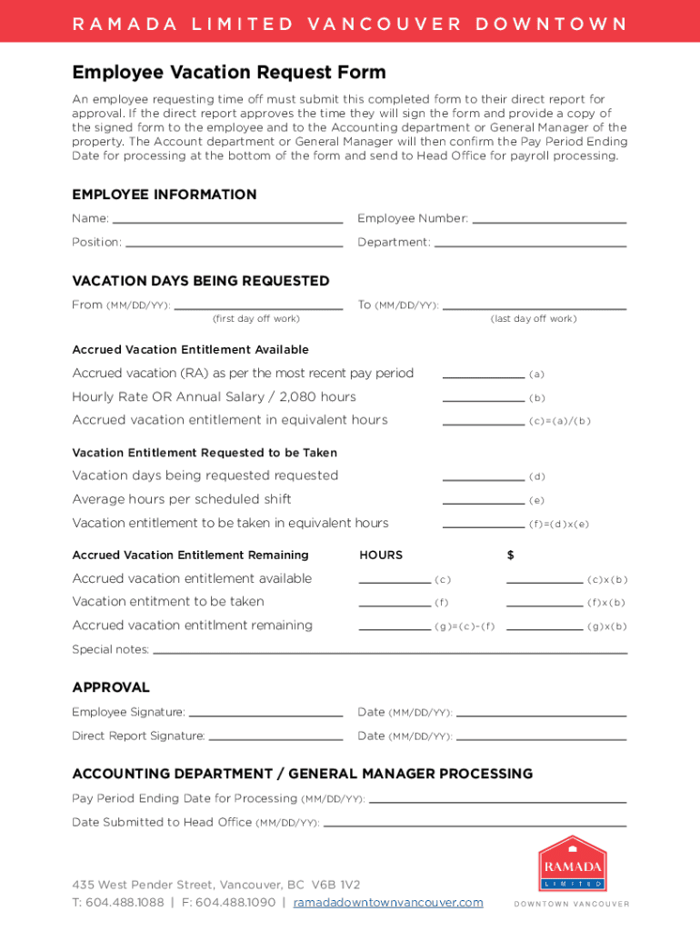 Fillable Online Employee Vacation Request Form - Free Word Templates ...