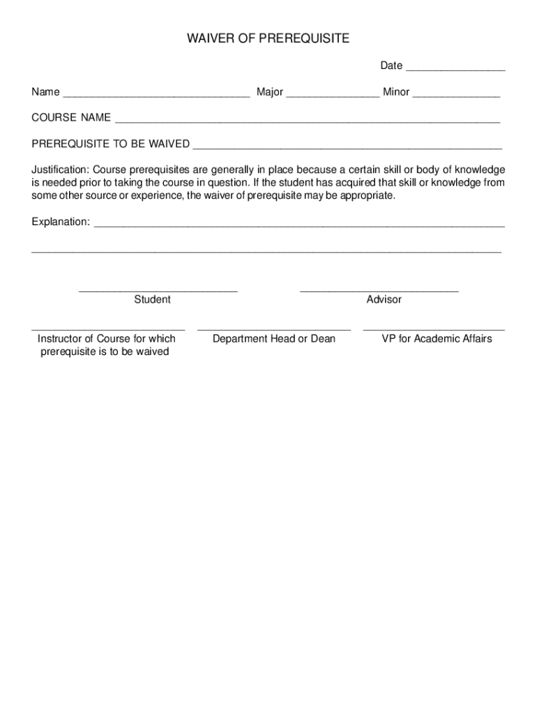 Fillable Online Waiver of Prerequisite. Waiver of Prerequisite Fax ...