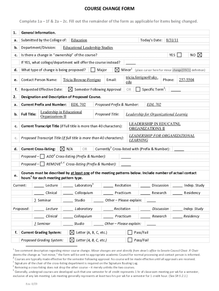 Fillable Online education uky education.uky.eduKHP-680-Course-Change-w ...