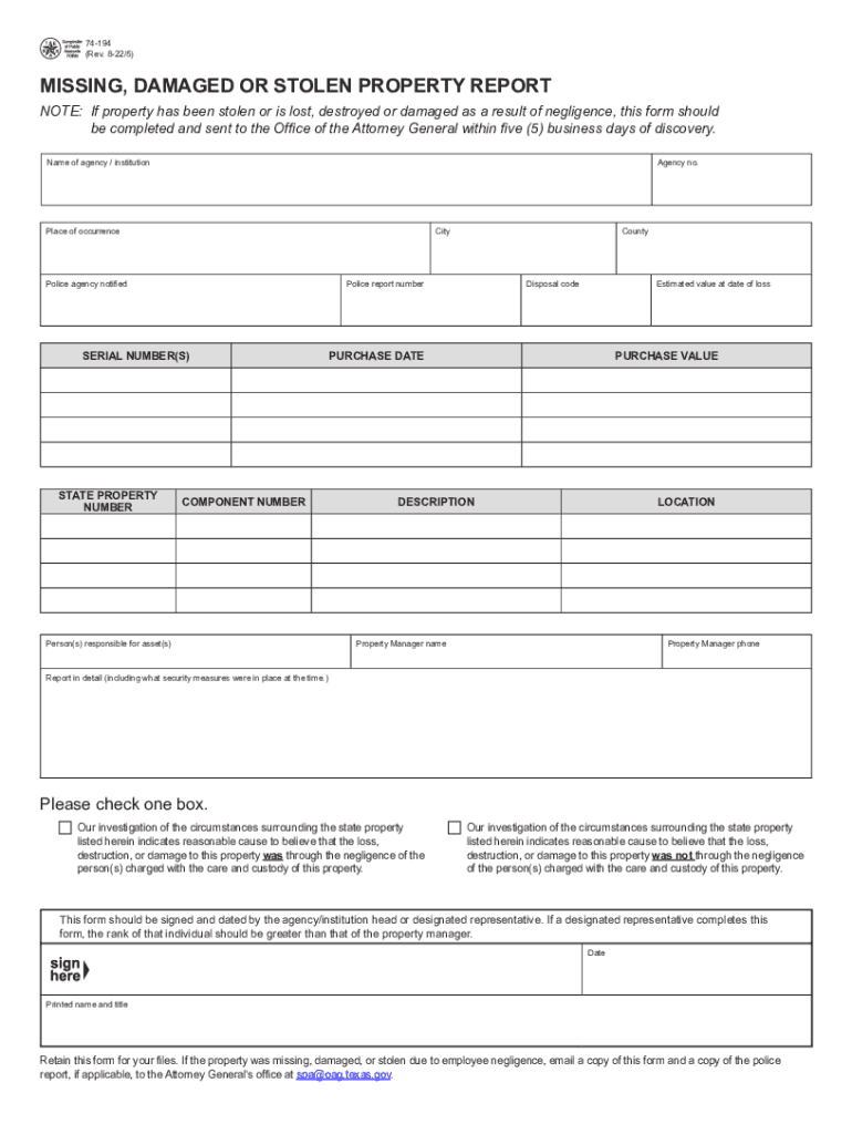 stolen property report Preview on Page 1