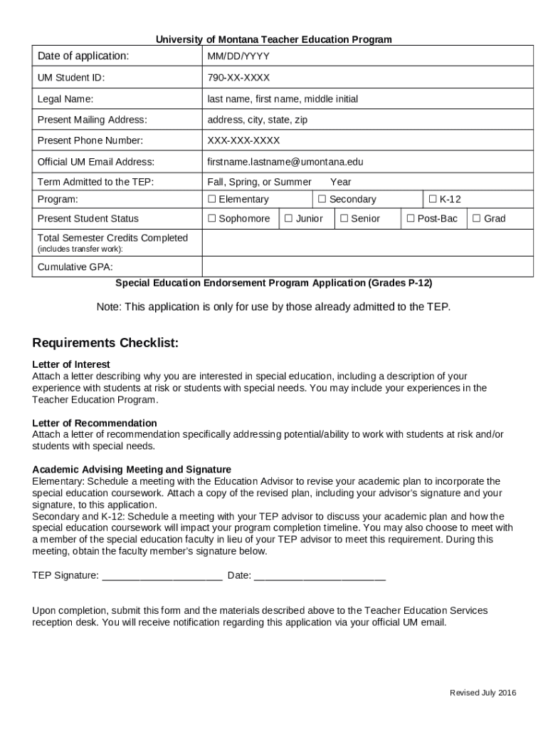 Requirements Checklist University of Montana Public Doc Template