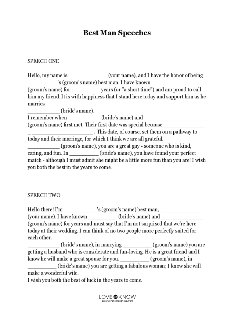Fillable Online Best Man Speeches Template Best Man Speeches Template Fillable Online Best Man Speeches Template Best Man Speeches Template