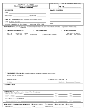 Telecom Request Form. Revision for Budget &amp;amp; Finance Delegation