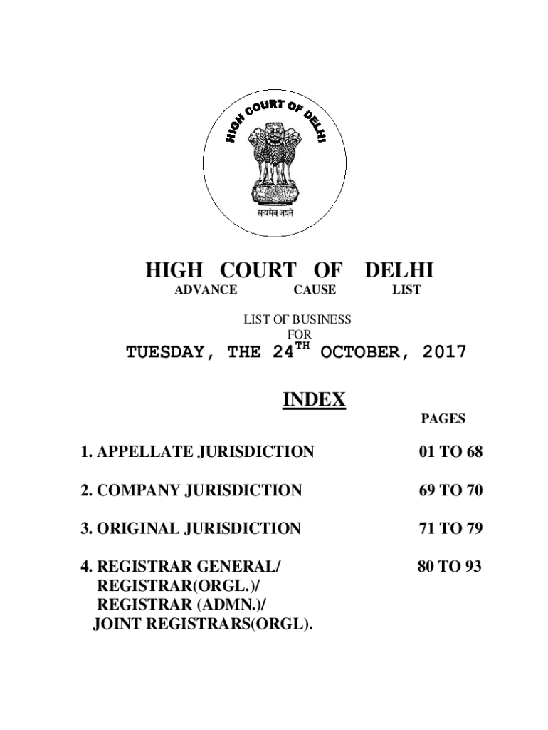 Fillable Online Fillable Online delhihighcourt nic Cause List Delhi