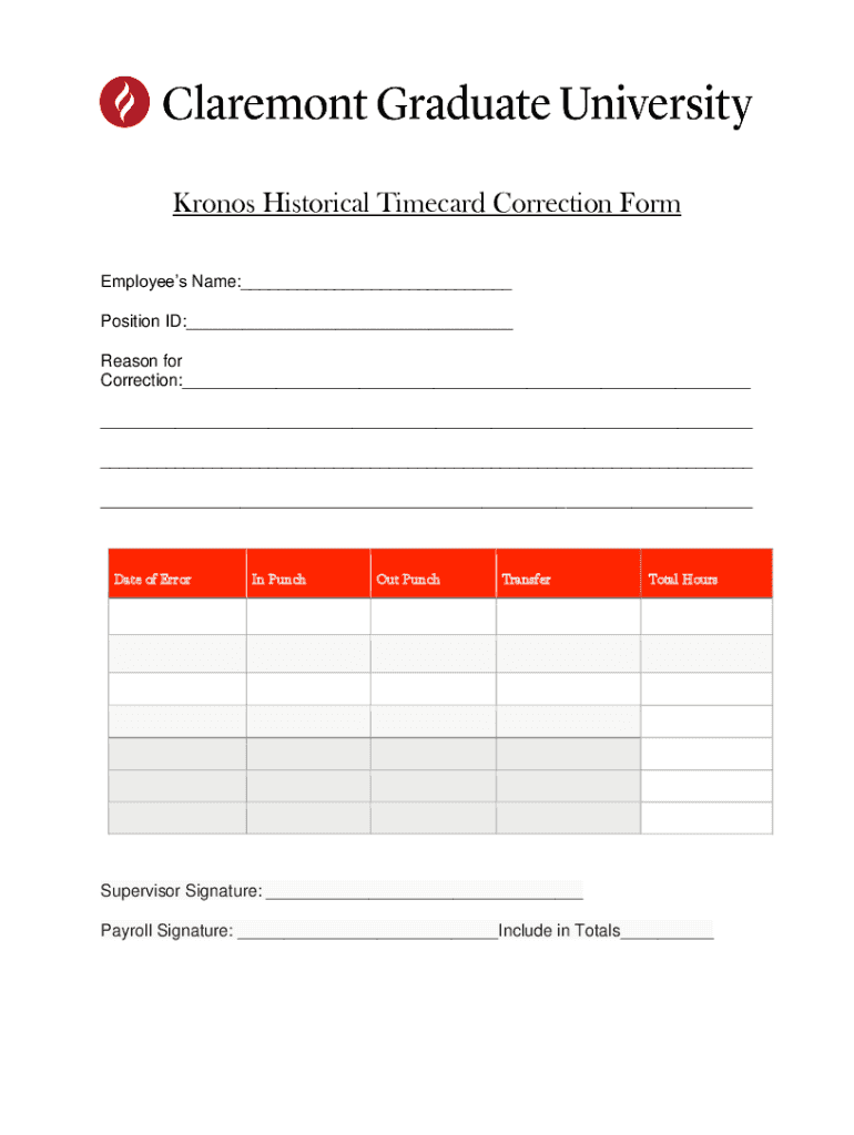 Fillable Online Kronos Historical Timecard Correction Form MyCGU Fax