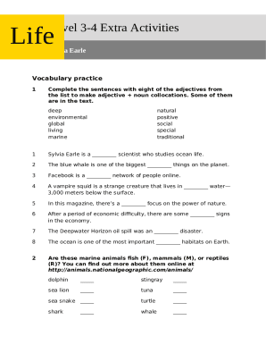 Marine Life Vocabulary Practice Worksheet