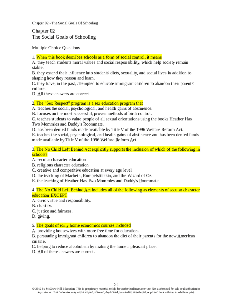 Chapter 02 The Social Goals Of Schooling Doc Template pdfFiller