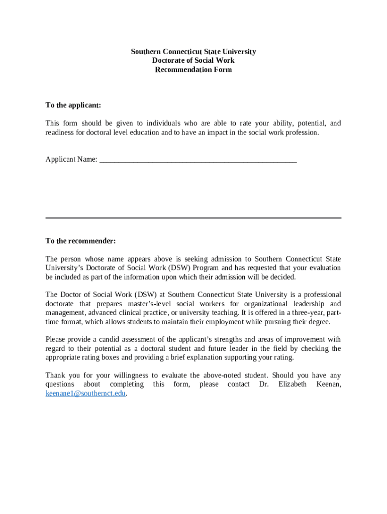 MSW Application Materials and InationSouthern Connecticut State Doc