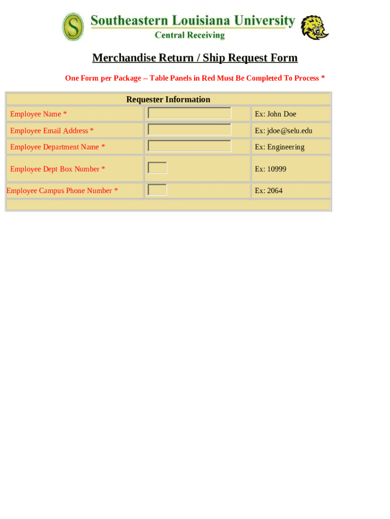 Merchandise return ship request southeastern edu doc template