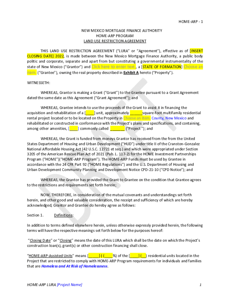 Fillable Online THIS LAND USE RESTRICTION AGREEMENT (LURA or Housing Fax Email Print