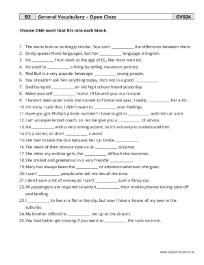 B2 General Vocabulary Open Cloze Test