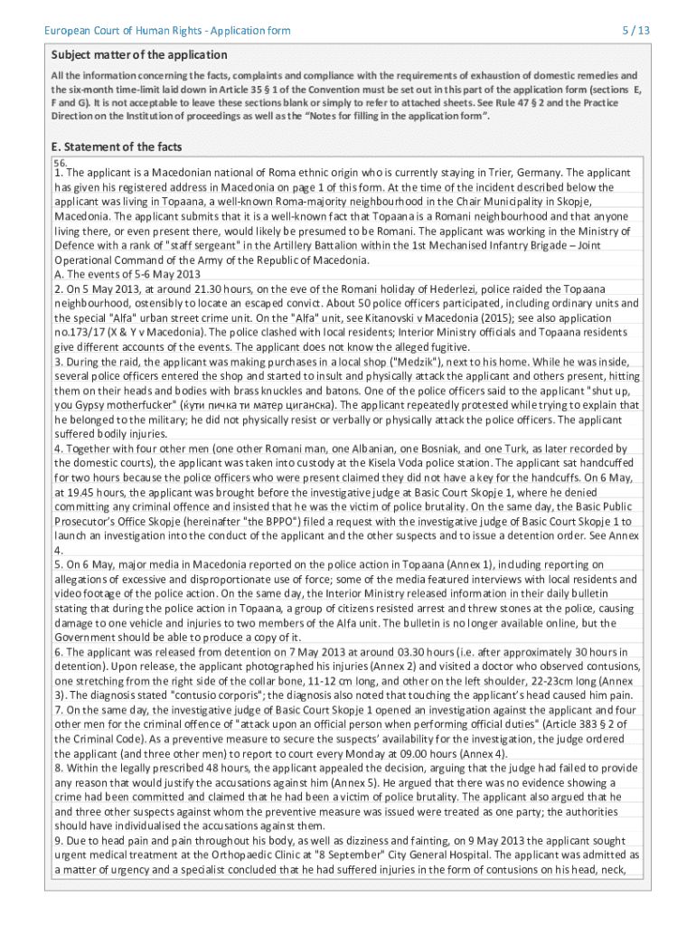 Fillable Online www.echr.coe.intPageshomeHow to lodge an application Application form