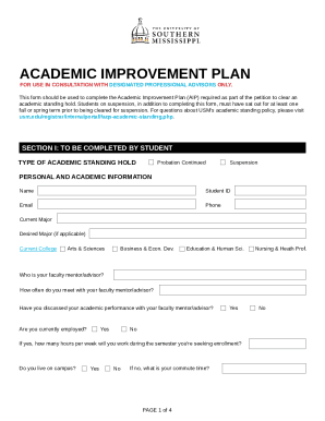 Fillable Online ACADEMIC IMPROVEMENT PLAN - University of Southern ...