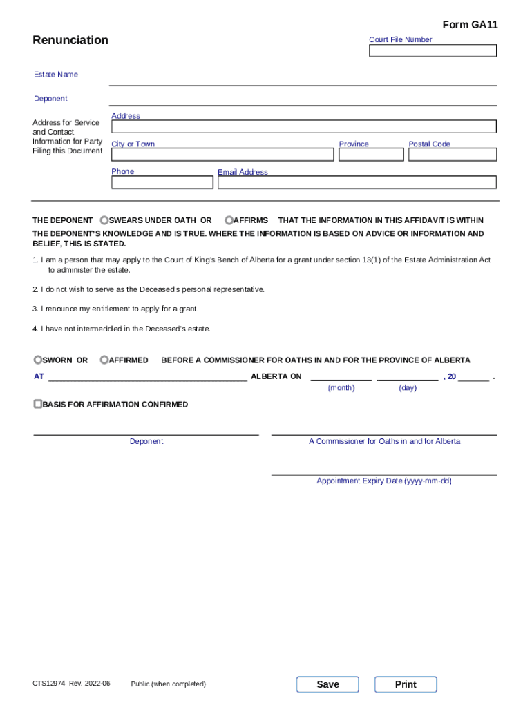 alberta form ga11 Preview on Page 1