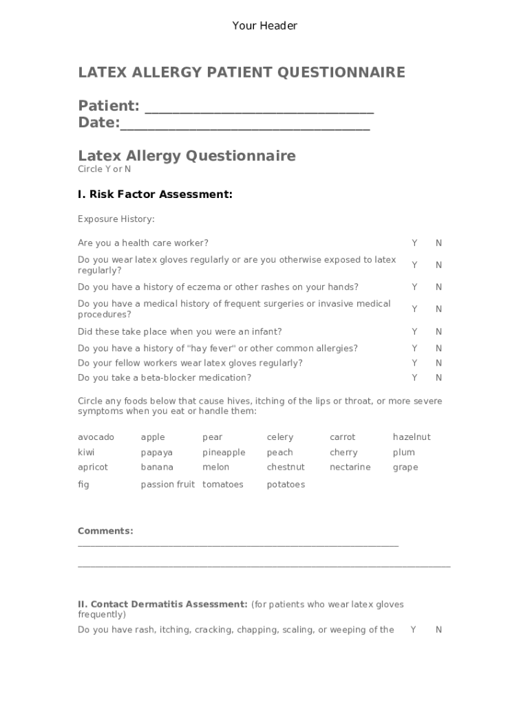 Latex allergy screening questionnaire Allergy & Asthma Network