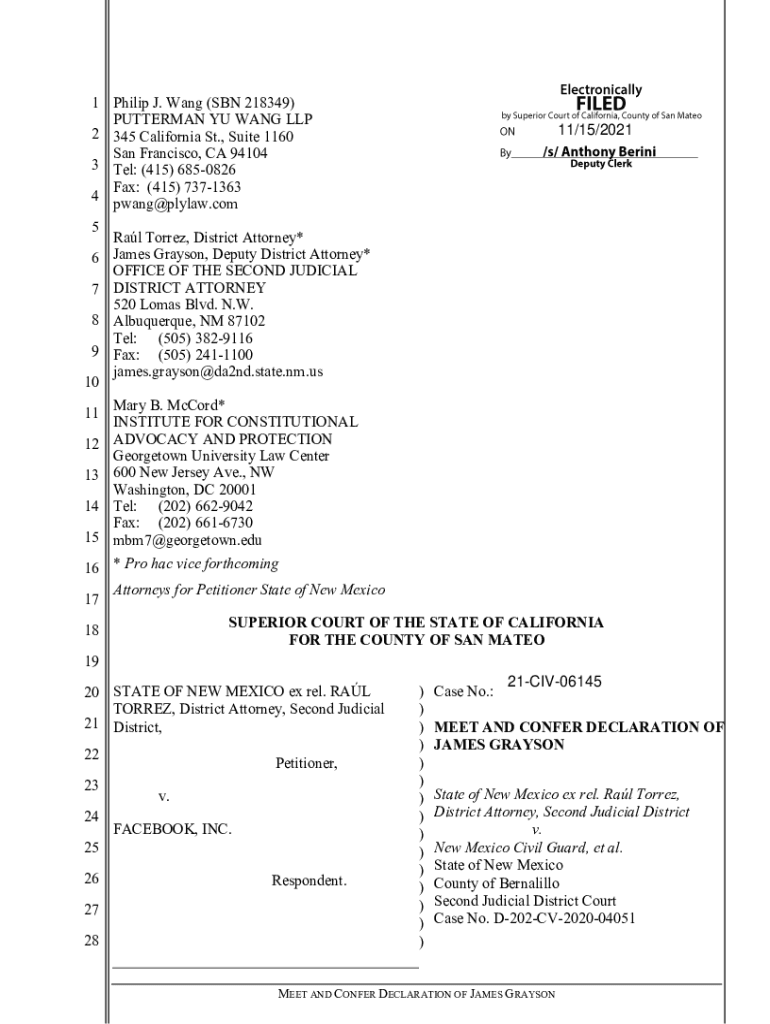 Fillable online meet and confer declaration of james grayson fax email