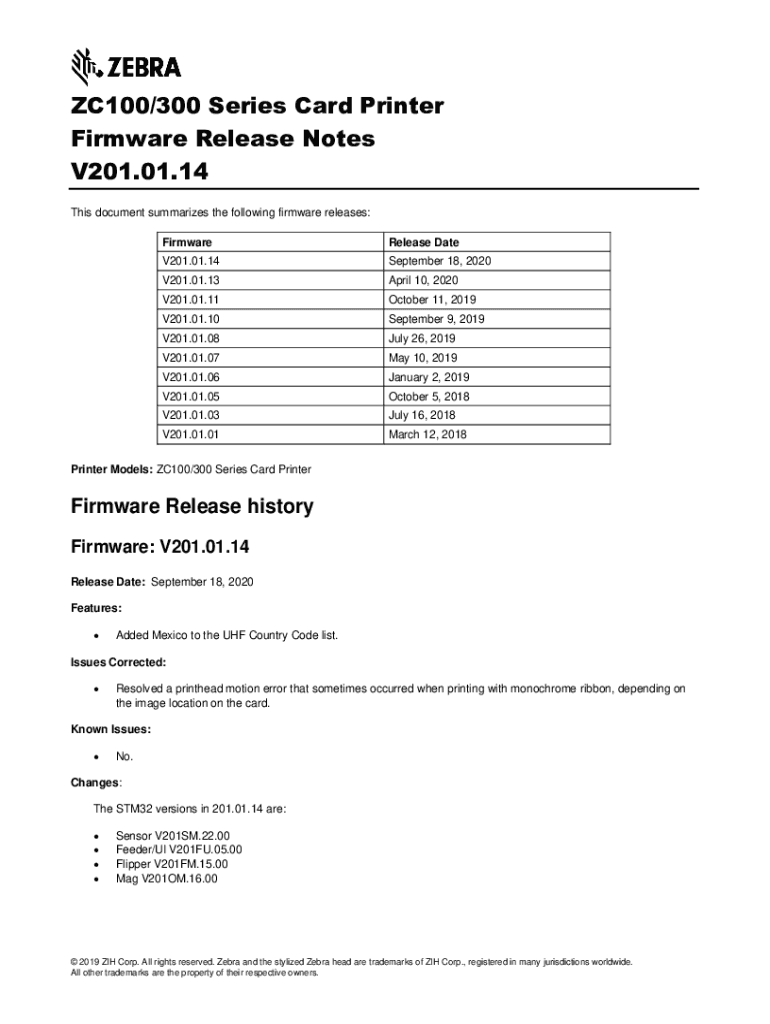 Fillable Online ZC100/300 Series Card Printer Firmware Release Notes