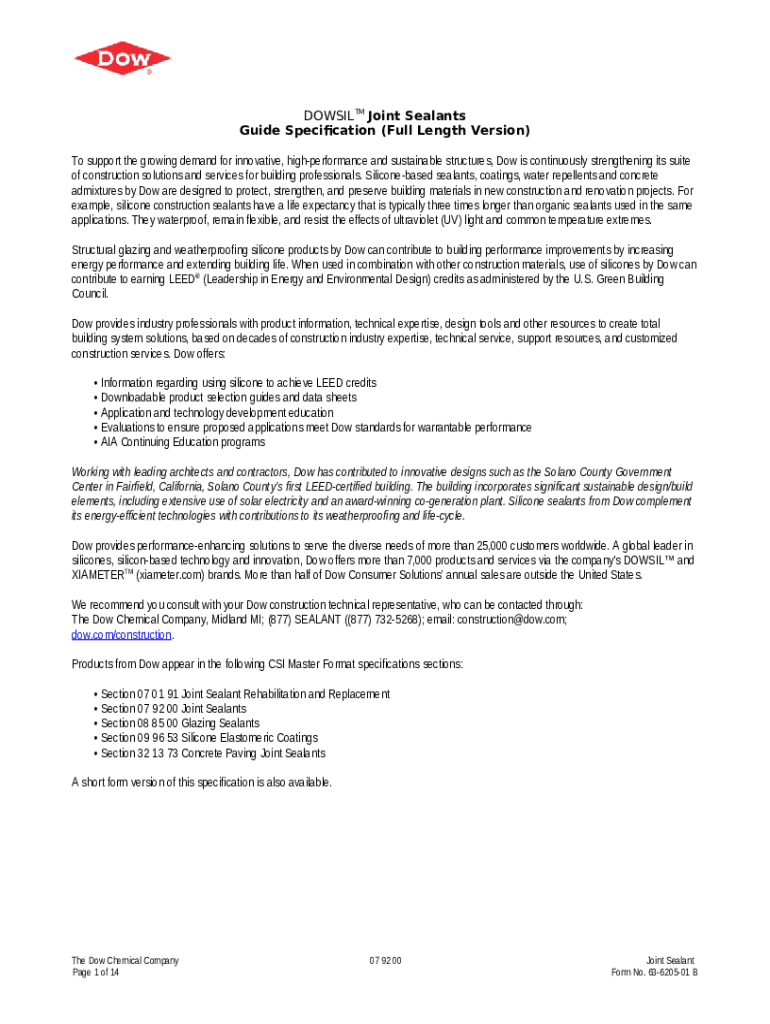 Guide SpecificationJoint Sealants(Long )Section 07 92 00 Doc Template