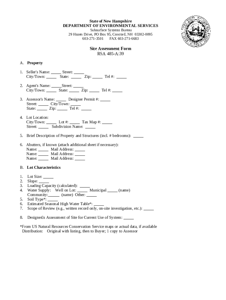 SITE ASSESSMENT FOR 66 ROLFE ROAD, WEBSTER, NH 03303 LAKE WINNEPOCKET