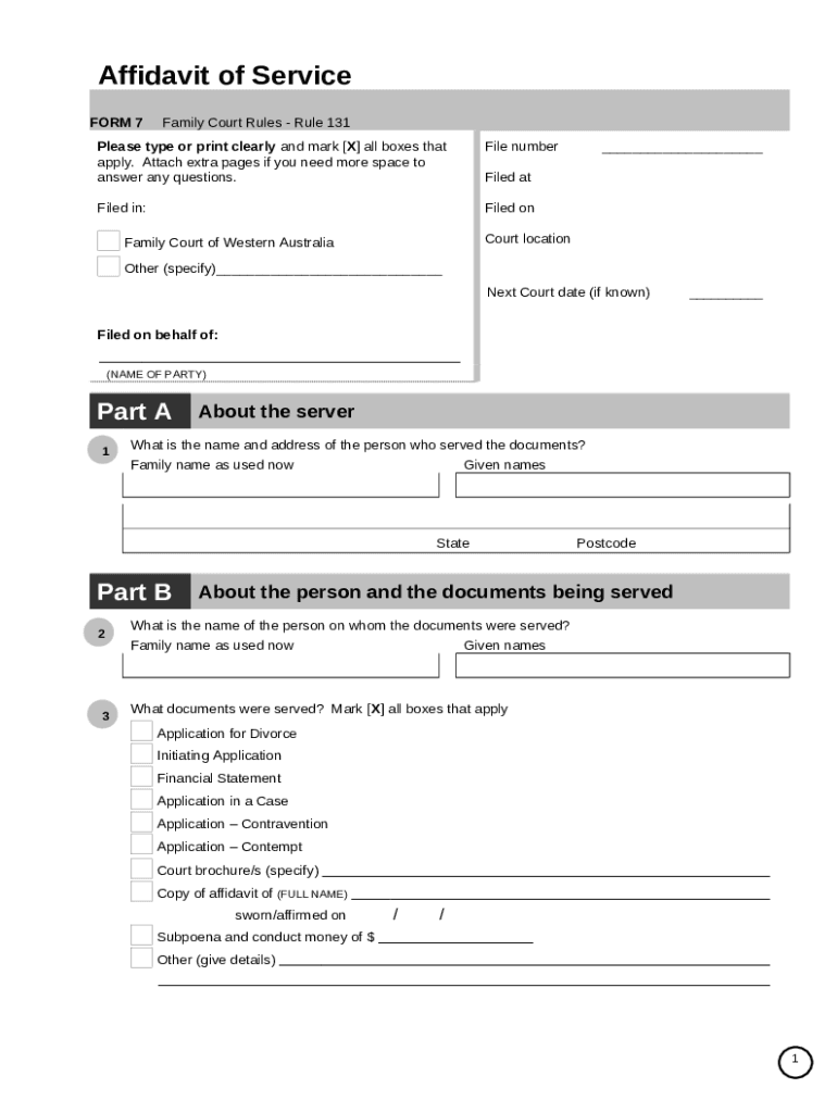 Affidavit Service Family Court of Western Australia Doc Template pdfFiller