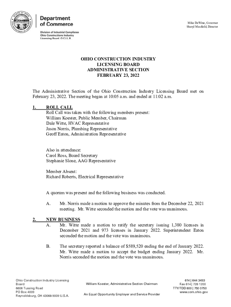 Fillable Online com ohio OHIO CONSTRUCTION INDUSTRY LICENSING BOARD
