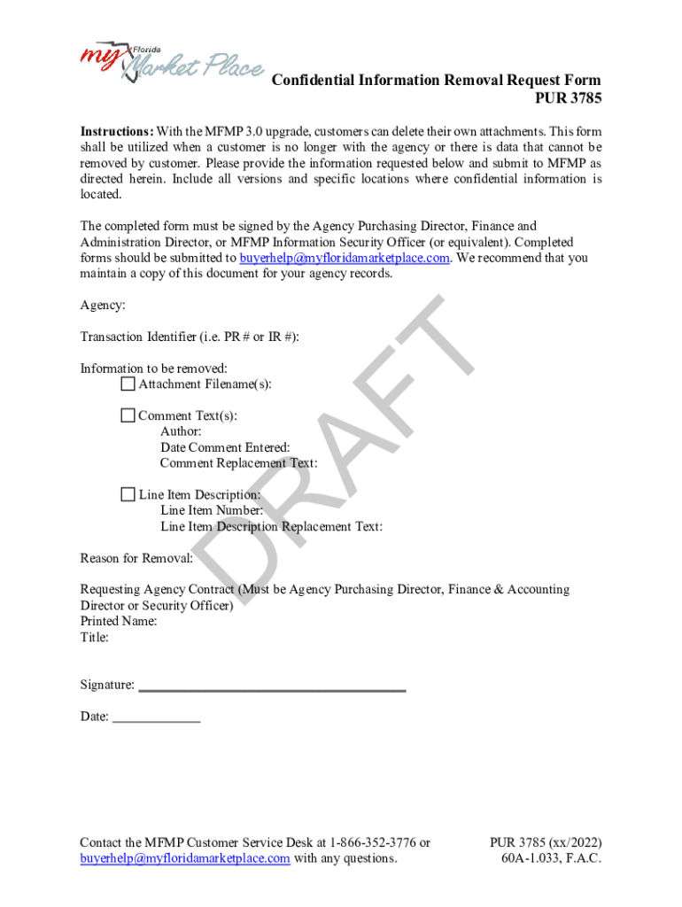 Fillable Online Confidential Information Removal Request Form PUR 3785