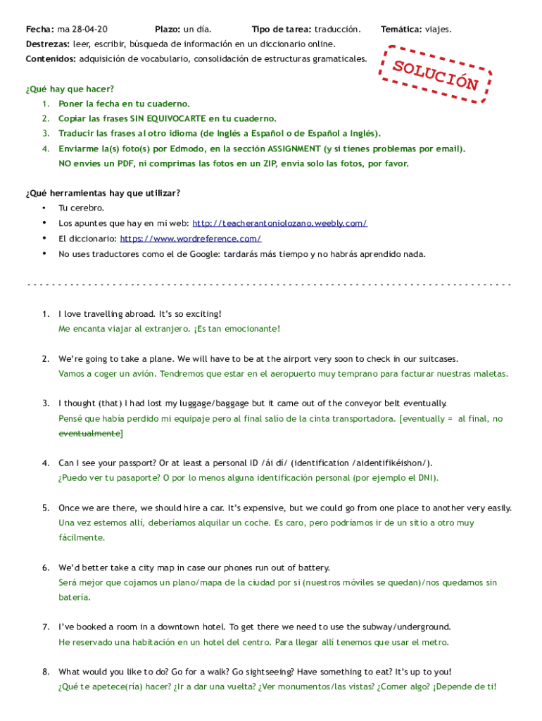 Fillable Online de tareaTipo de